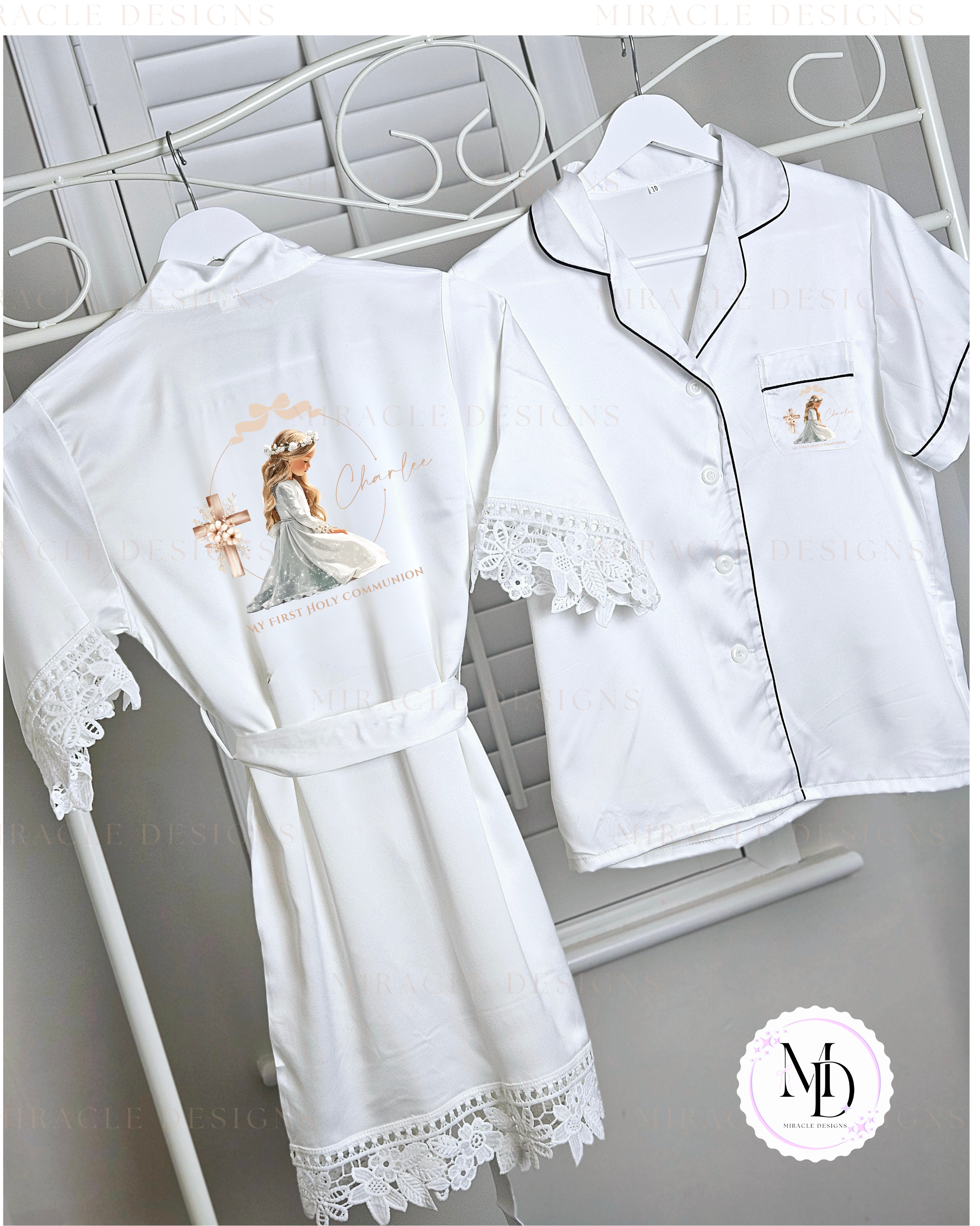 Lace sleeved satin robes