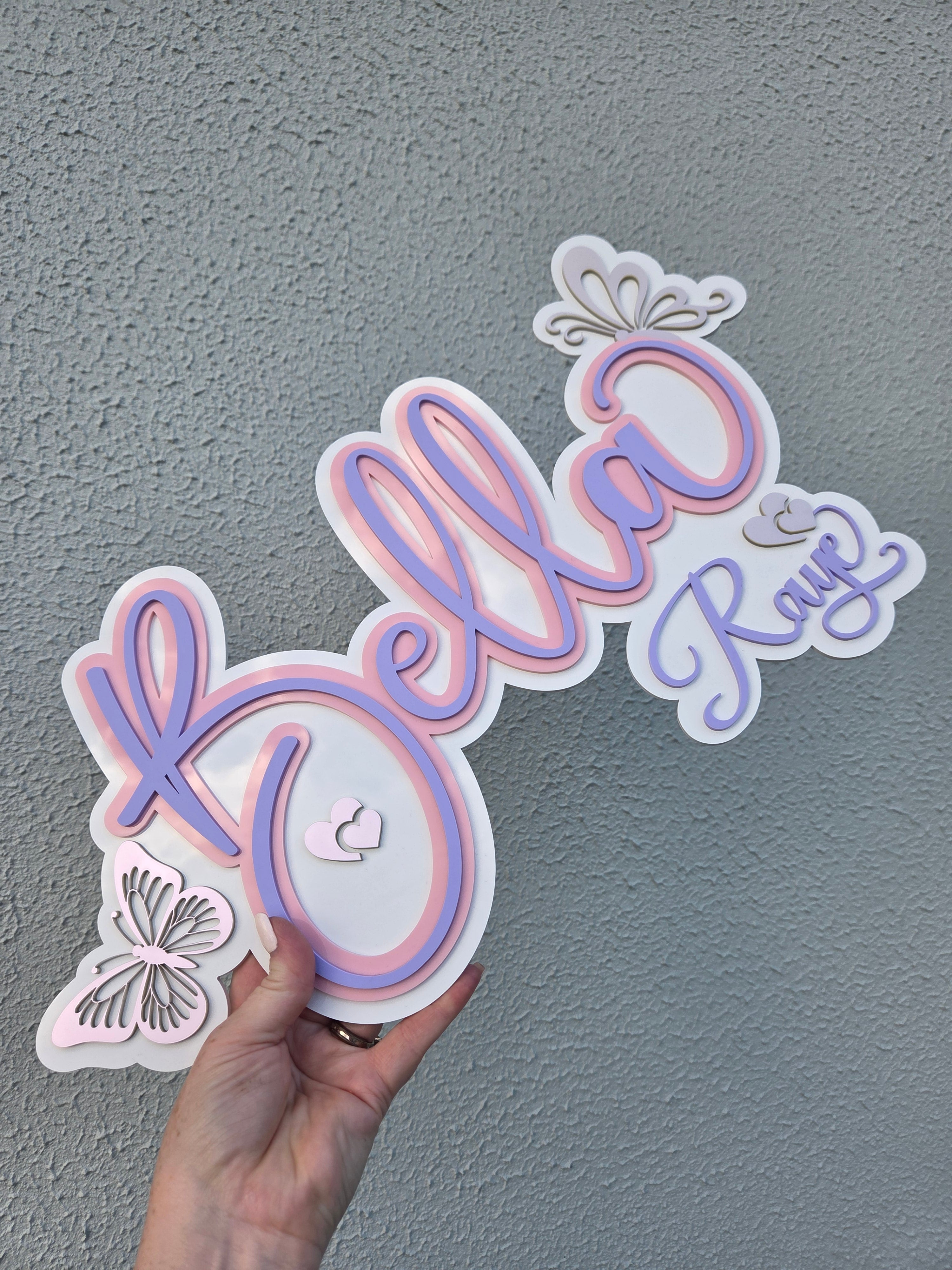 Triple layered butterfly name sign