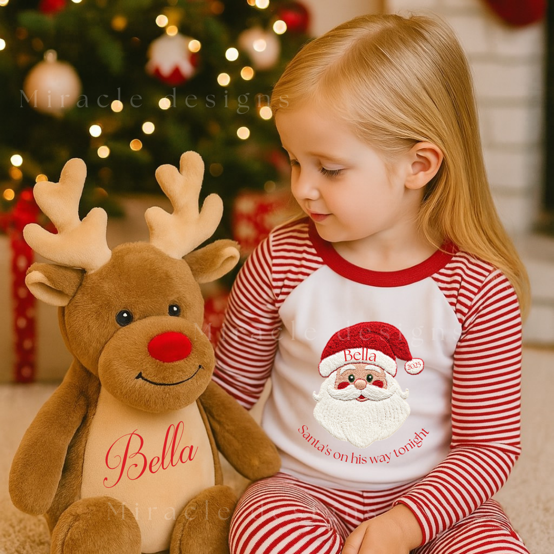 Red and white stripe cotton santa pjs